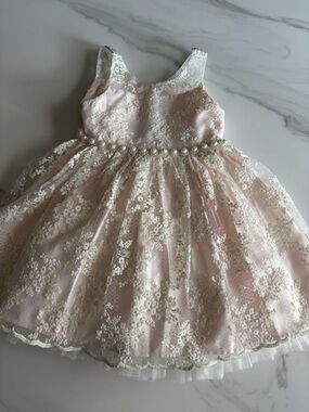 American Princess Pink Lace Party Dress with Pearl Waistband 2T light pink